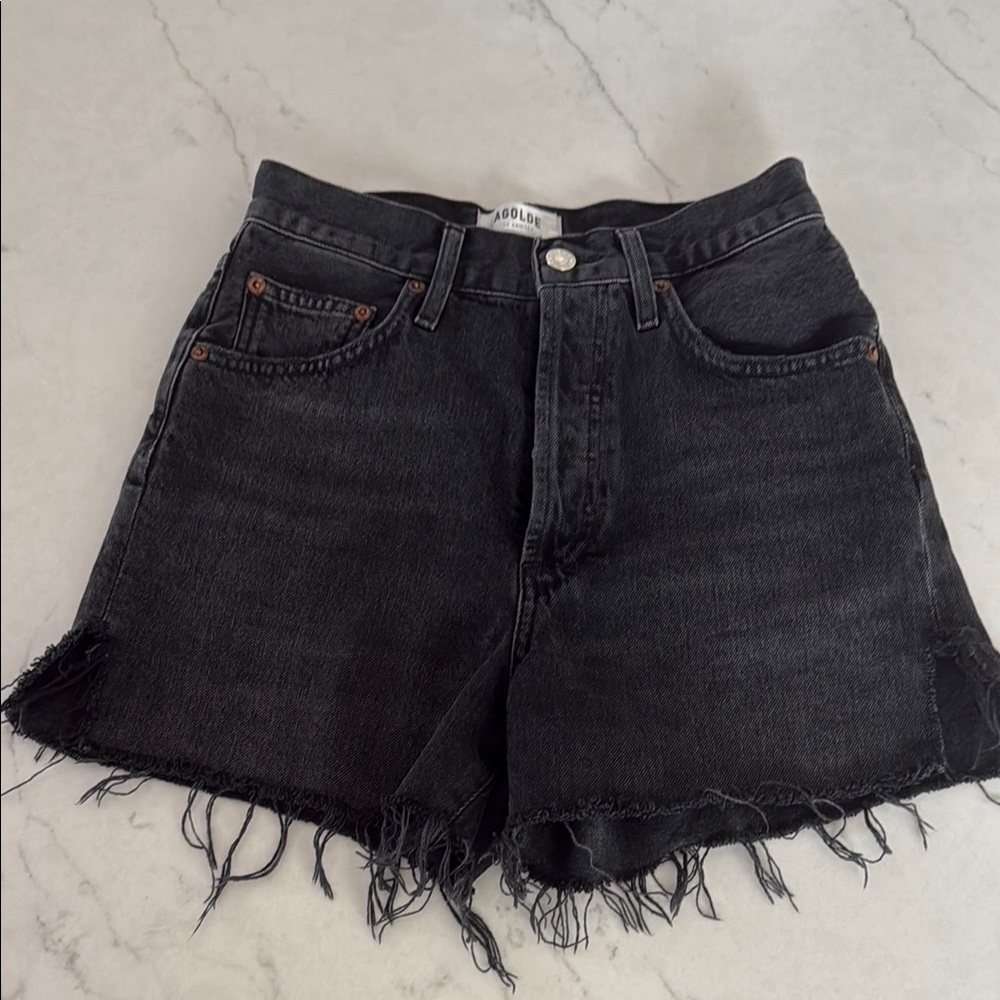 Adolfo Black Jean Shorts High-Waisted Distressed